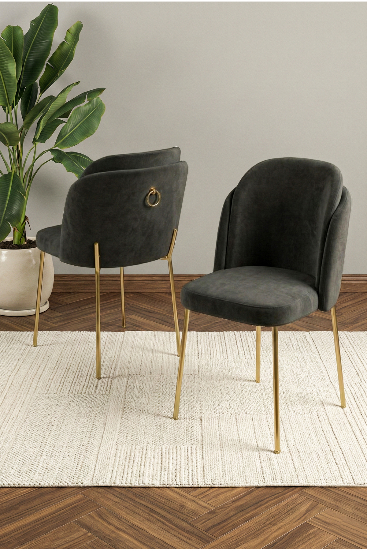 Rigella Series 1Pc Kitchen Living Room Dining Room Chair Gold Plated Metal Foot Chair black