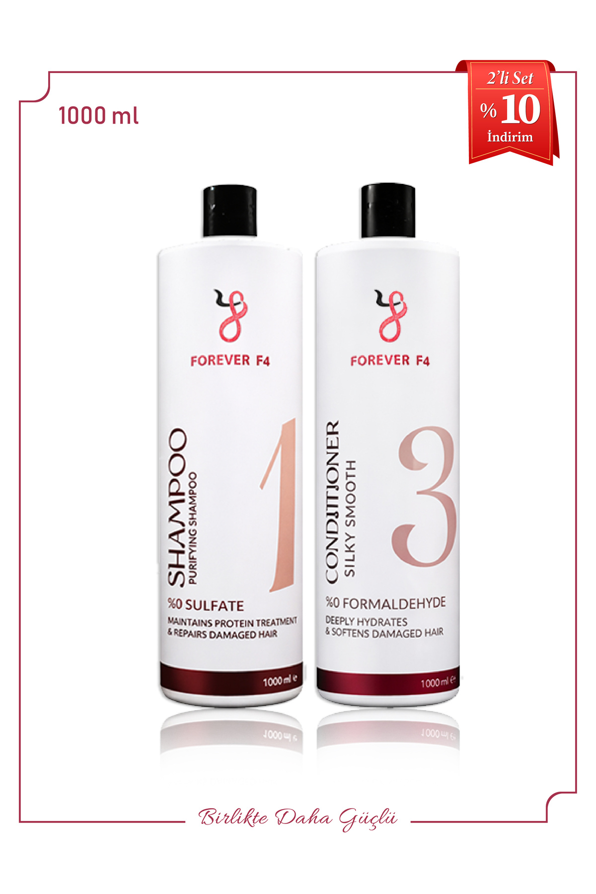 Forever f4 Tuzsuz Şampuan + Saç Kremi İkili Set – 1 Litre — FF4-SH-CON-1000-DUO