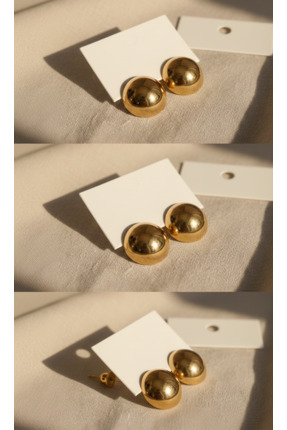 Riva Gold & Gümüş Bombeli Top Küpe