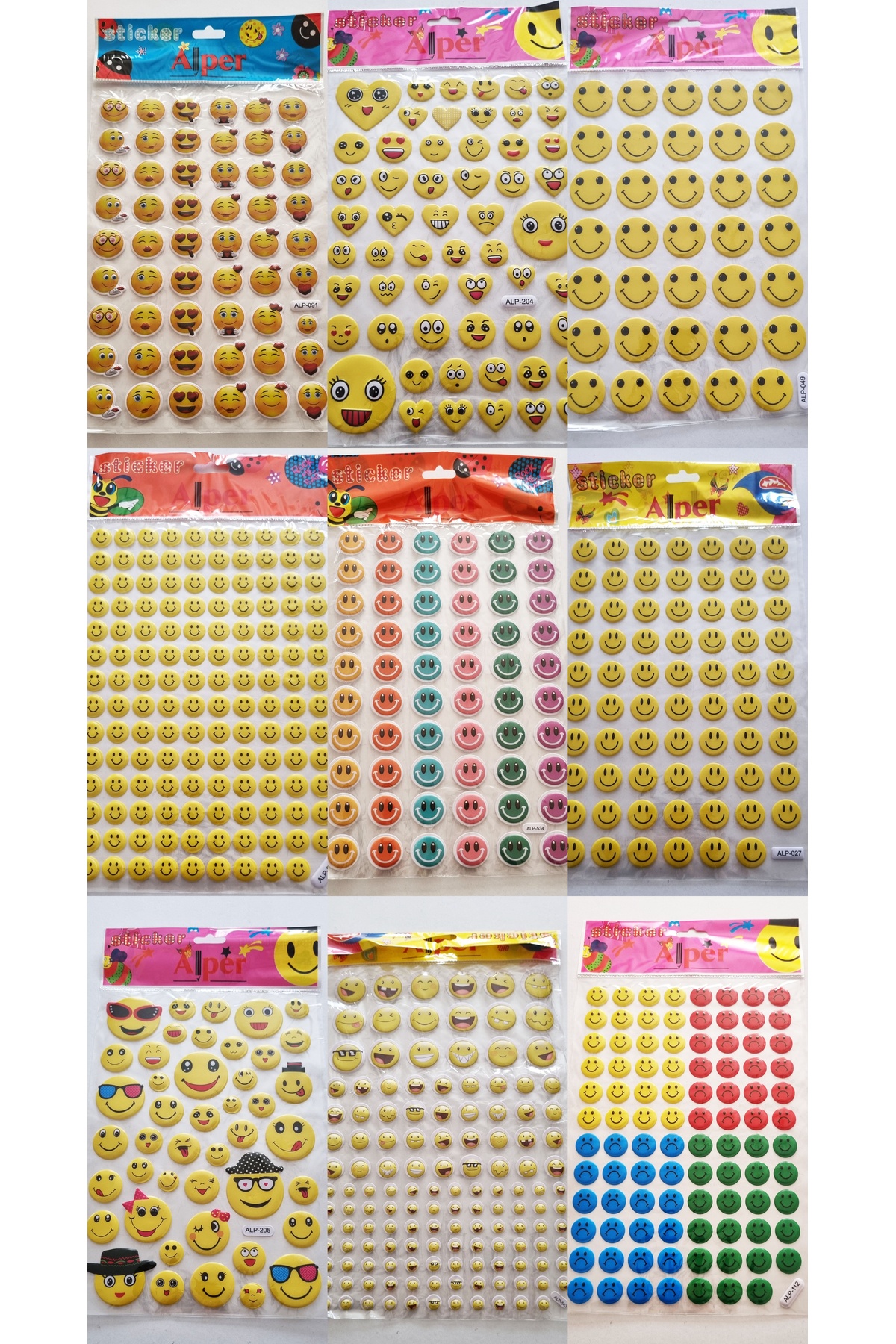 Modellino Konulu Sticker Kabartma A4 Etiket-9'lu Gülen Yüz Smiley