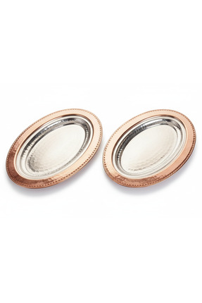 Zinnun Lüks El İşçiliği Saf Bakır Kayık Sunum Tabağı Seti - 32 cm (2 Adet)