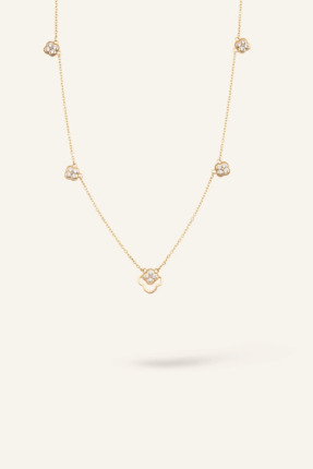 AJA Motira Dört Yapraklı Taşlı Kolye | 14 Ayar Altın