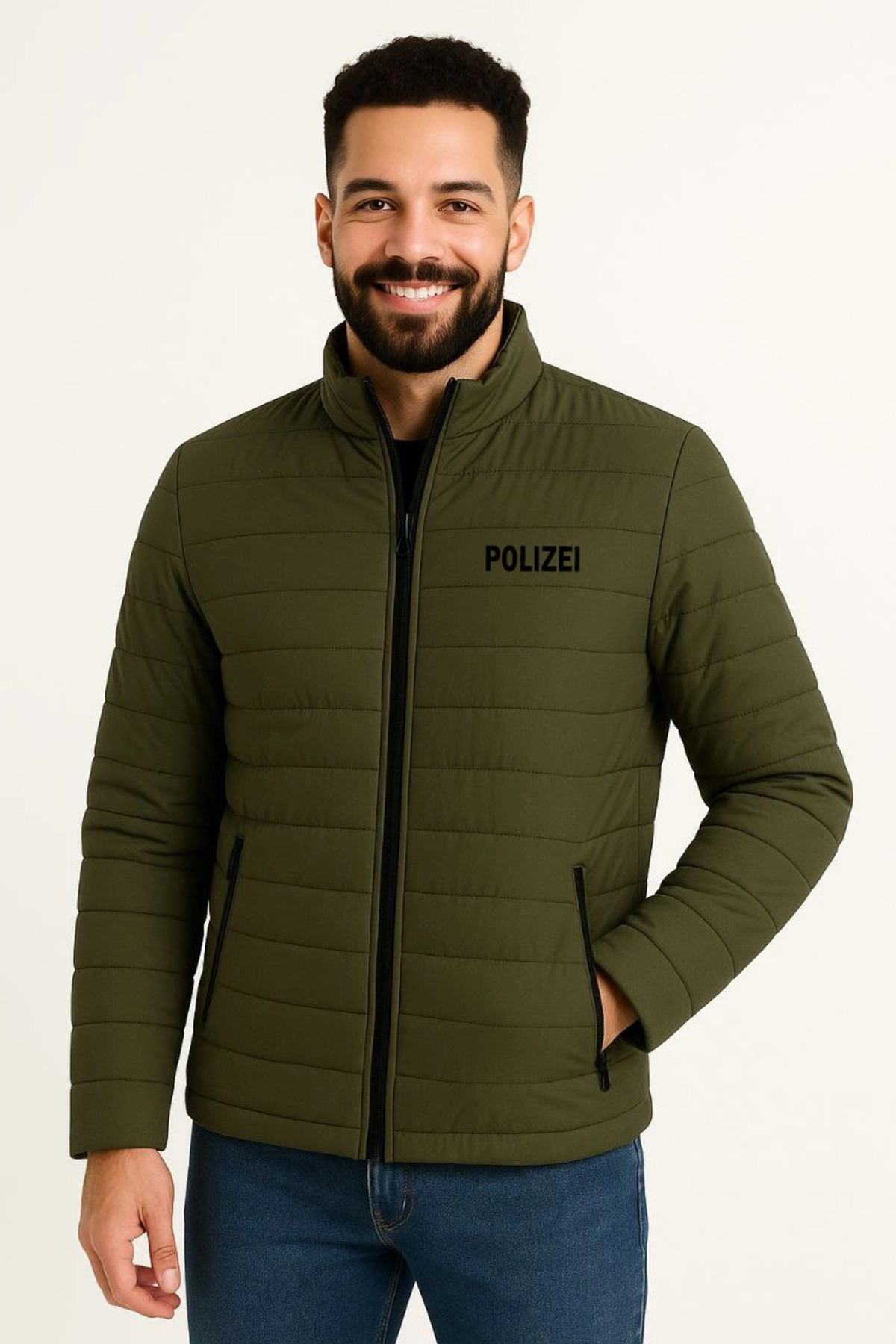 pilelistore Erkek Mikro Su İtici Kapitone Baskılı Astarlı Fermuarlı Bomber Mont - Haki fotoğrafı 4 (önizleme)