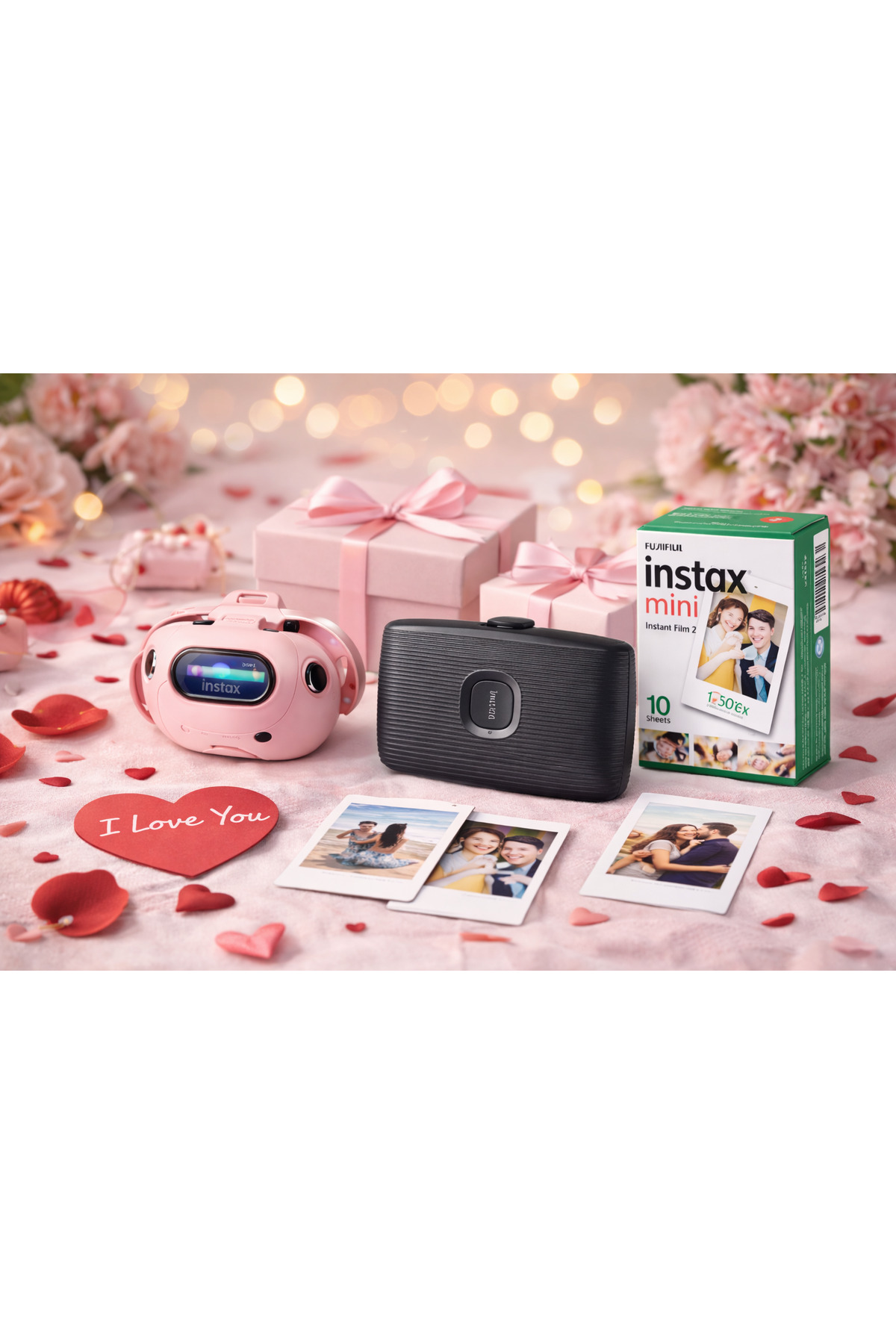 Fujifilm İnstax Mini Link 2 Mavi Akıllı Telefon Yazıcısı ve Pal Pembe Dijital Kamera Seti