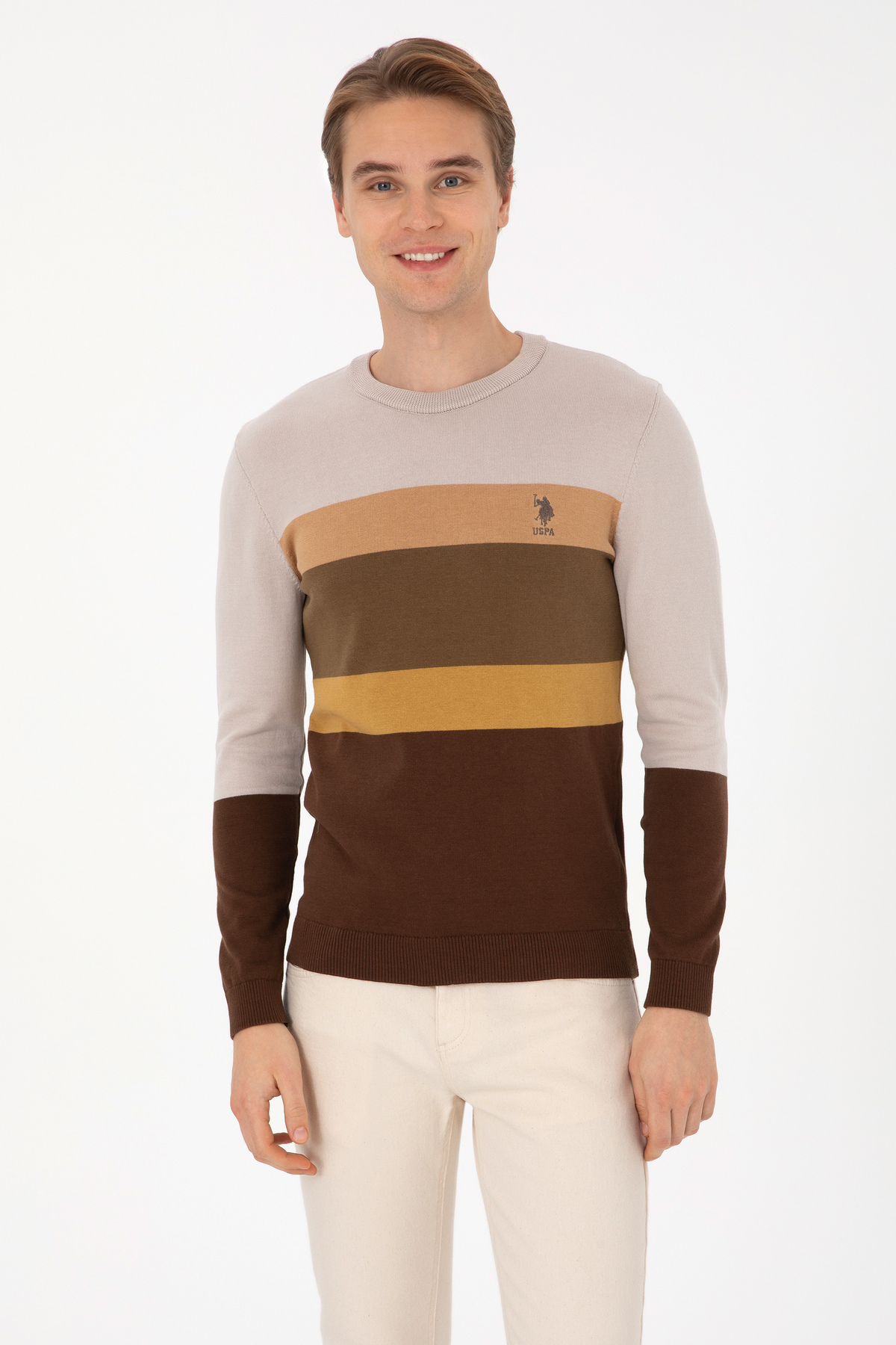 یو اس پولو پلیور مردانه یقه گرد طرح سنگ سایز معمولی 50314967-VR049