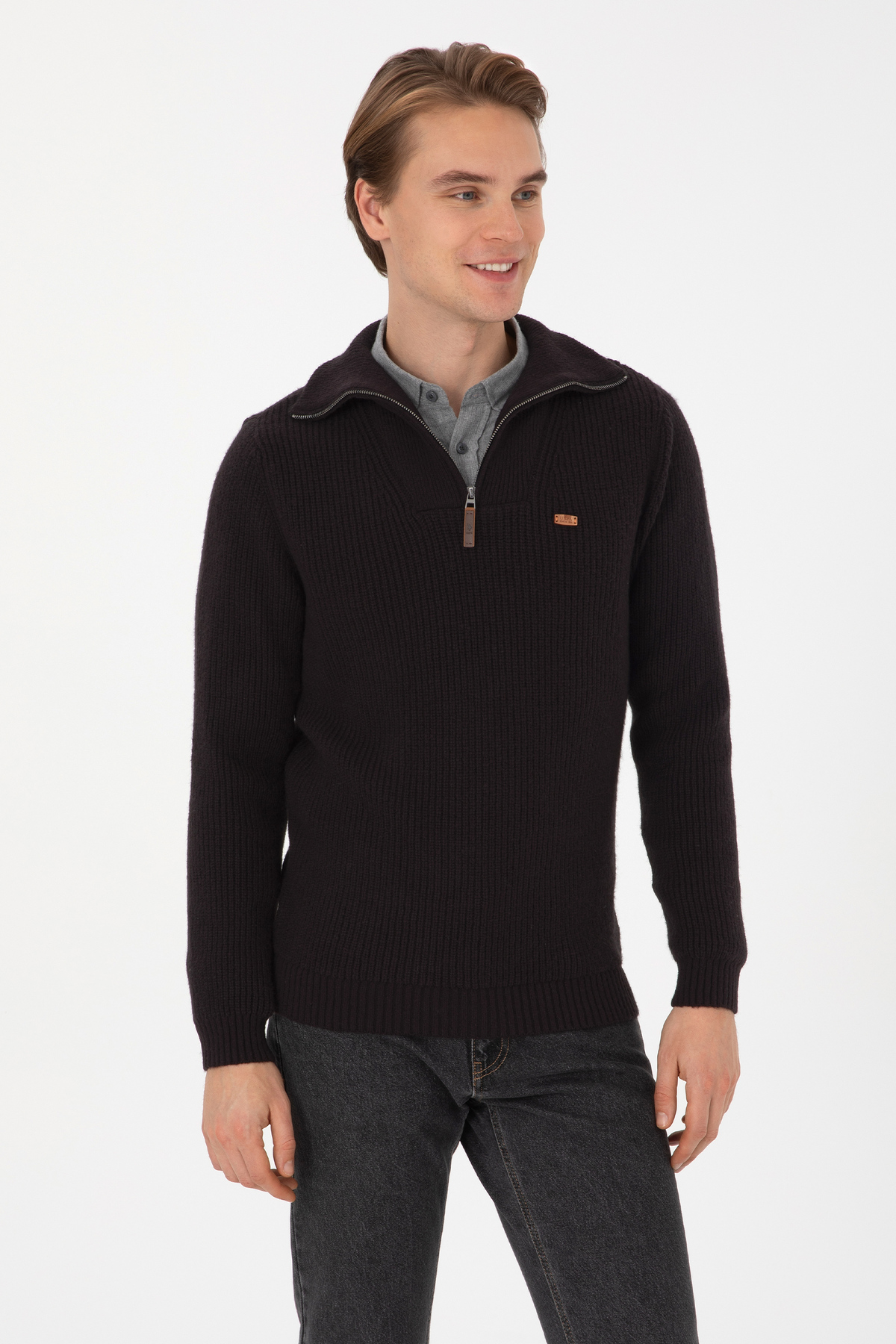 یو اس پولو پلیور مردانه نیم زیپ مشکی سایز معمولی 50317171-VR046