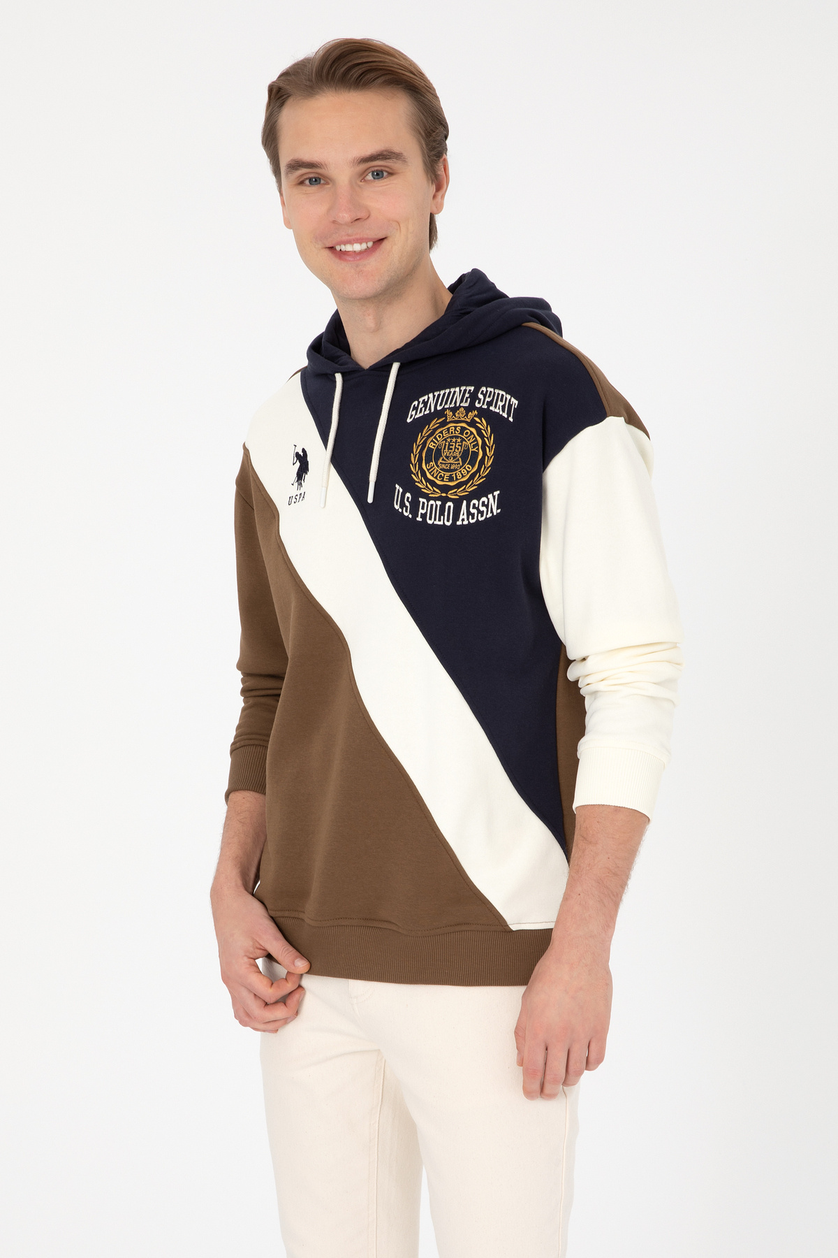 U.S. Polo Assn. Erkek Comfort Fit Kapülonlu Haki Sweatshirt 50309344-VR027 görsel 3
