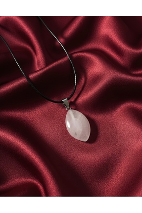 Meneva Aksesuar Pembe Kuvars Doğal Taş Markiz Model Kolye