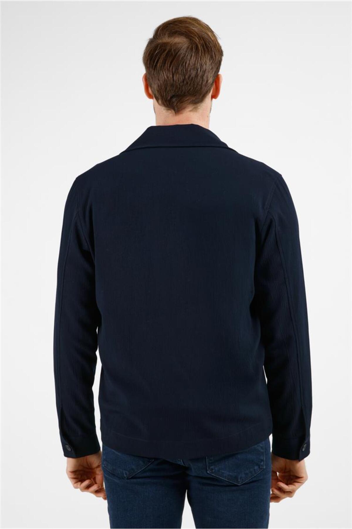 Lacivert Polo Yaka Düz Yırtmaçsız Esnek Casual Mont 1007255150 — رنگارنگ — تصویر 5 از 6