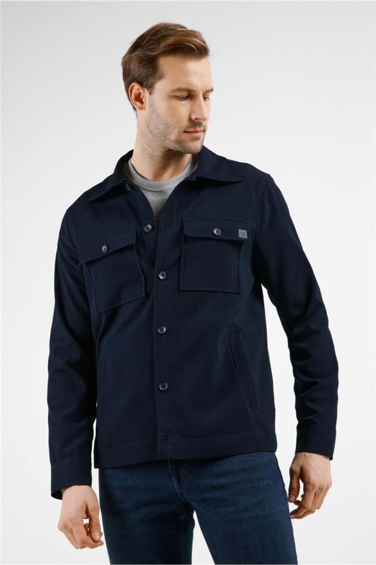 Lacivert Polo Yaka Düz Yırtmaçsız Esnek Casual Mont 1007255150 — رنگارنگ — تصویر 3 از 6