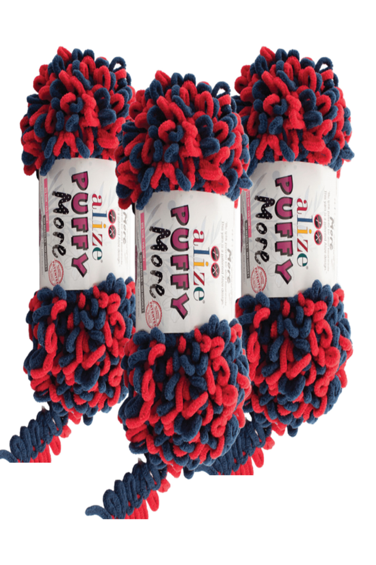 Puffy More Hand Knitting Yarn 3 Pieces – 6551 Navy Blue/Red – 150 Gr. 11.5 Mt. – Blanket, Scarf, Vest