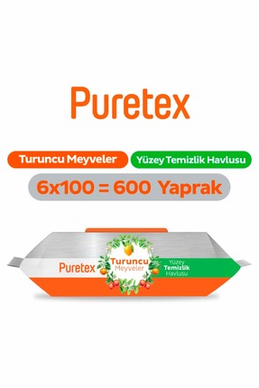 puretex Puretex Yüzey Temizlik Havlusu Turuncu Meyveler 6x100 (600 Yaprak)