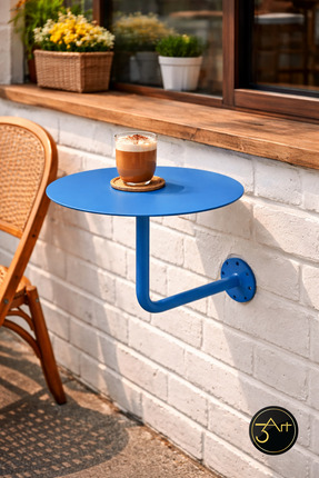 3art Metal Duvara Monte Balkon Masası – Modern Yuvarlak Kafe Masası, Dış Meka...