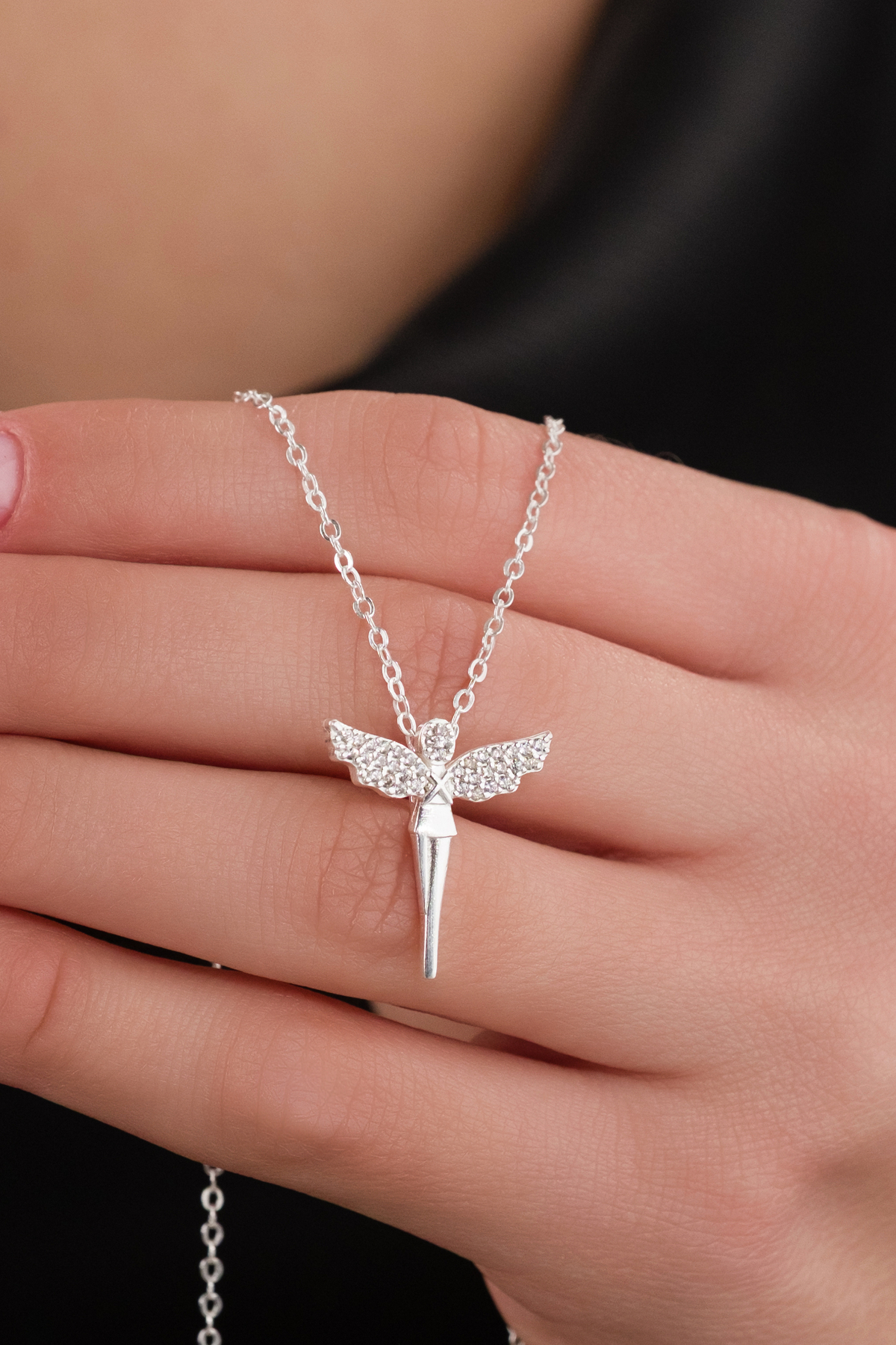 carrot silver Sevgililer Günü Hediyesi 925 Ayar Gümüş Melek Kolye - Özel Hediye Paketli görsel 2