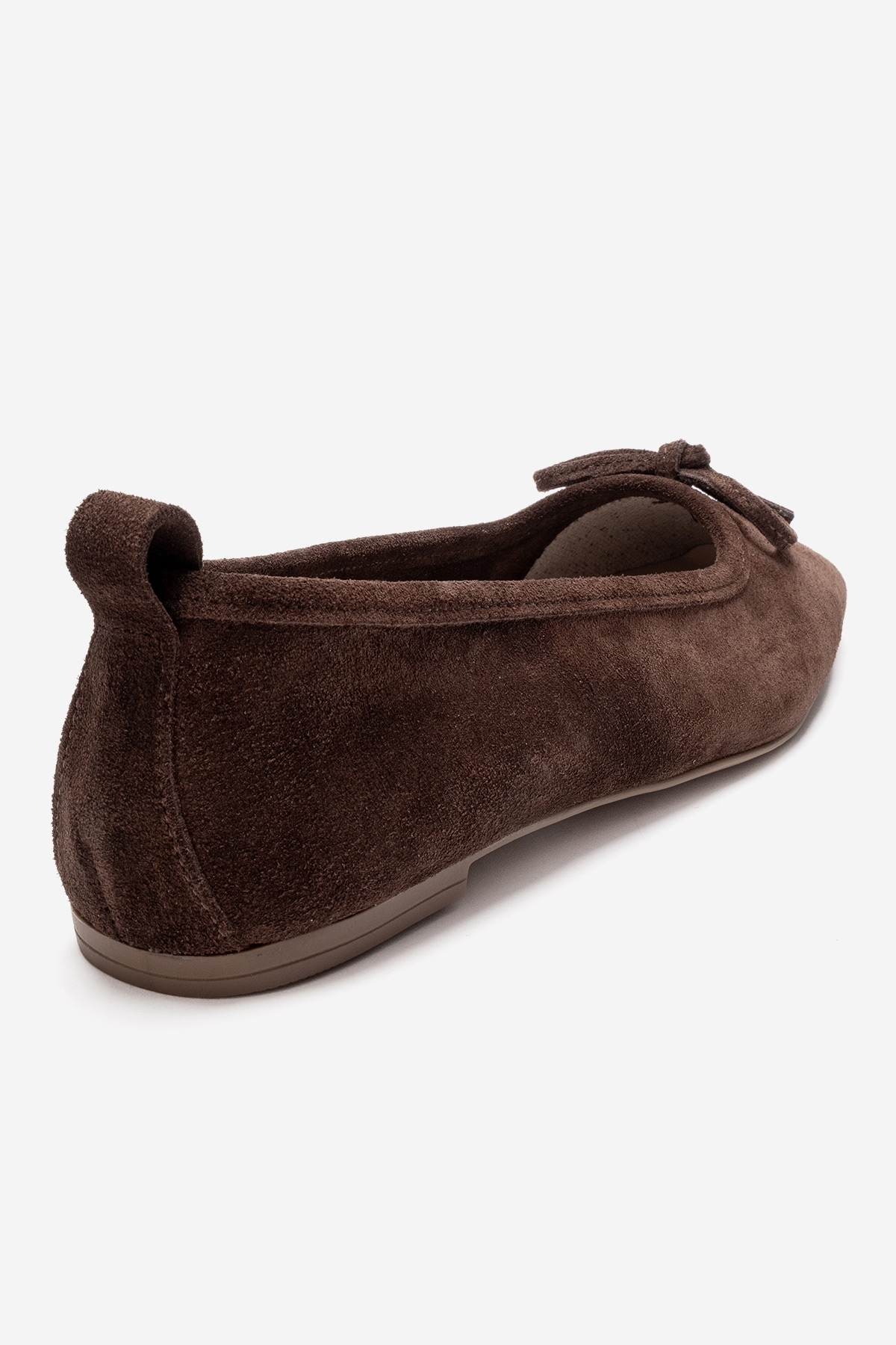 LuviShoes SOSA Kahverengi Süet Hakiki Deri Küt Burunlu Fiyonklu Kadın Babet Ayakkabı görsel 5