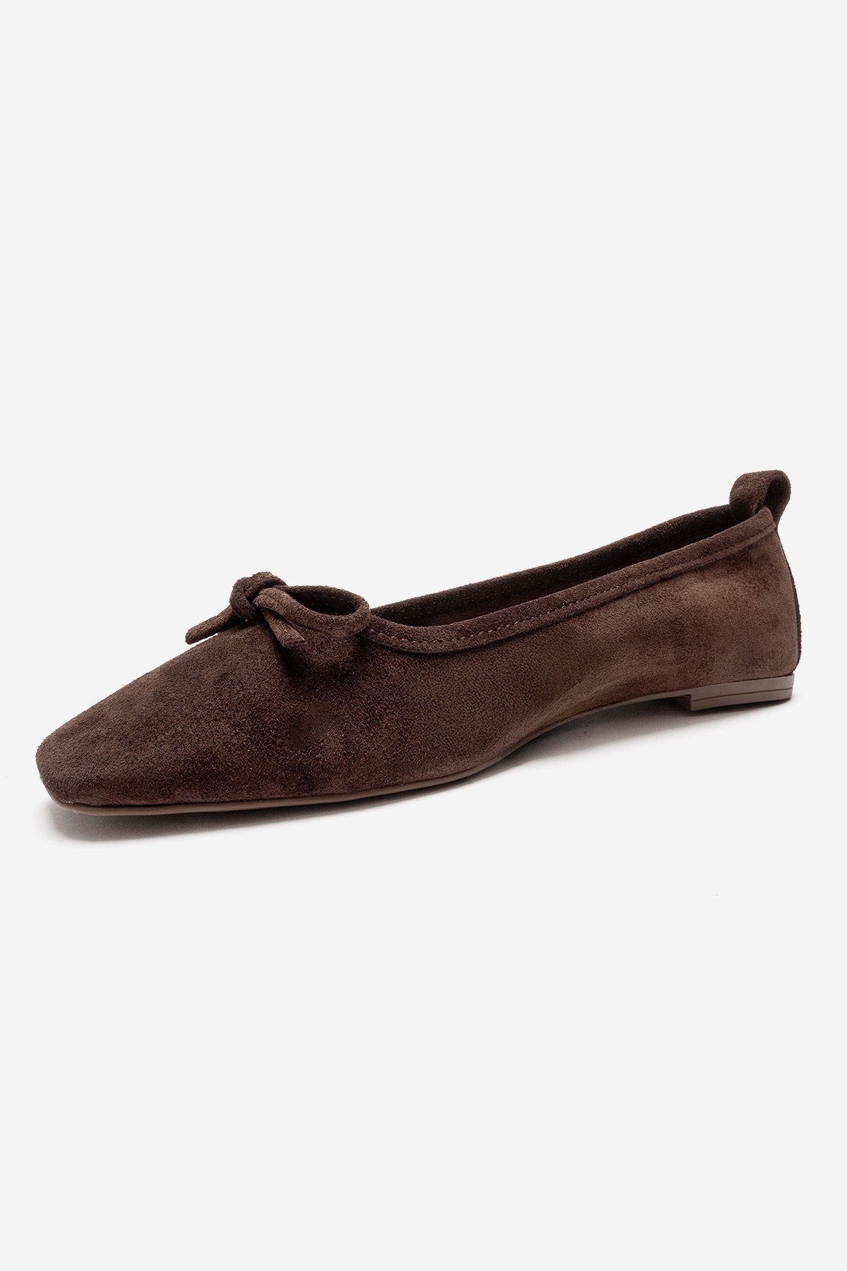 LuviShoes SOSA Kahverengi Süet Hakiki Deri Küt Burunlu Fiyonklu Kadın Babet Ayakkabı görsel 4