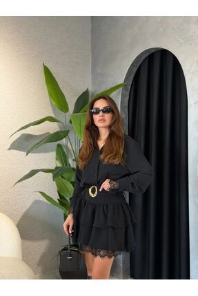 PNR WOMAN SİYAH DANTEL DETAYLI ELBİSE