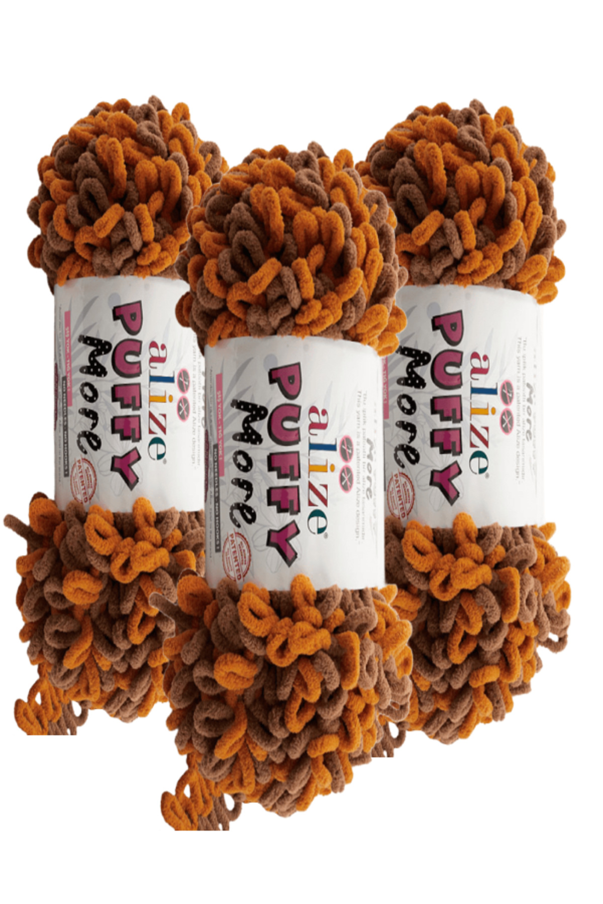 Puffy More Hand Knitting Yarn 3 Pieces – 6562 Coffee/Cinnamon – 150 Gr. 11.5 Mt. – Blanket, Scarf, Vest