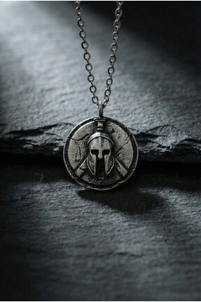 KARV Gümüş Renk Spartalı Miğfer Kolye - Antik Savaşçı Spartan Erkek Madalyon ...