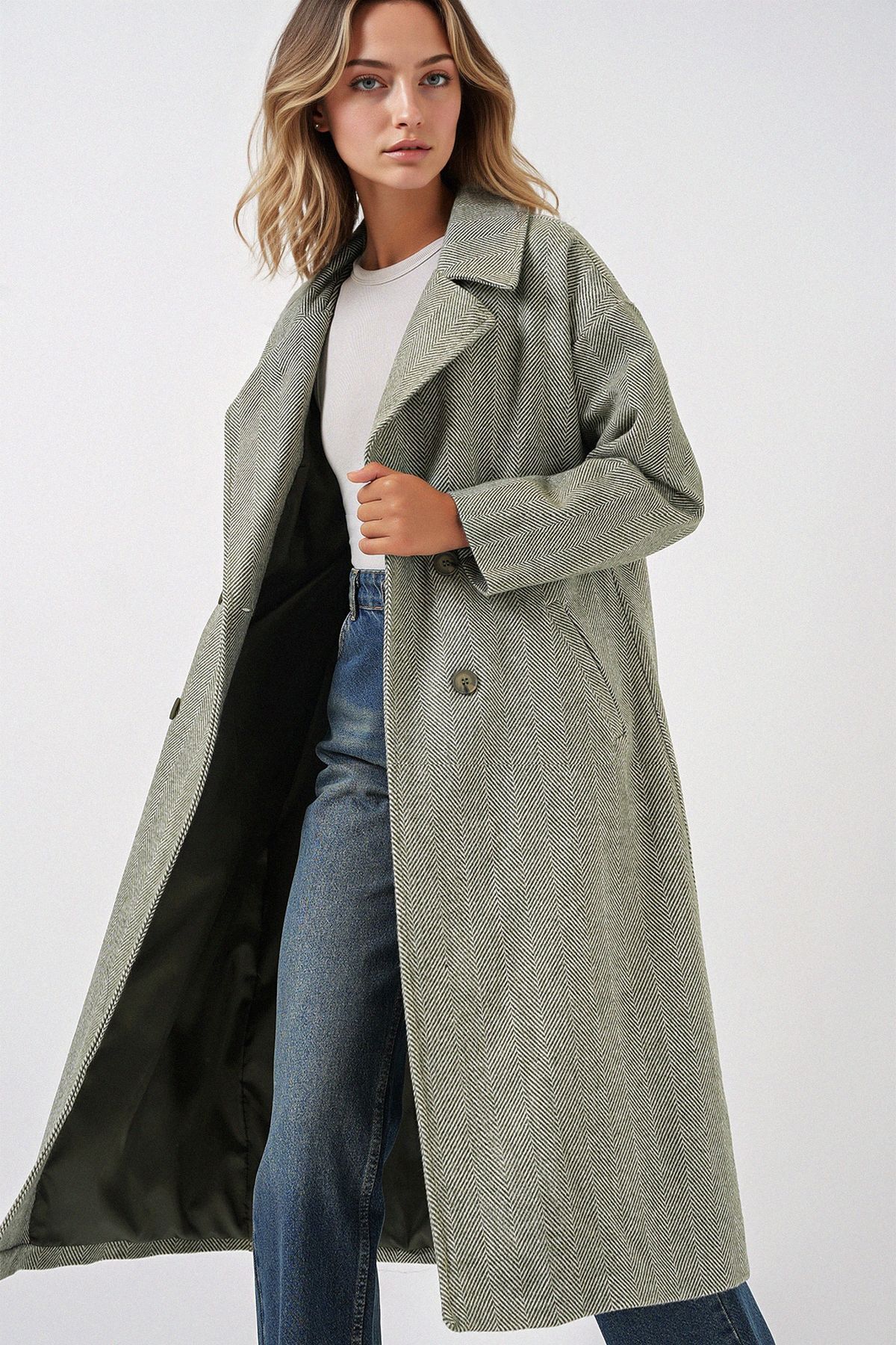 Hiccup BDART Oversize Çift Düğmeli Herringbone Palto görsel 3