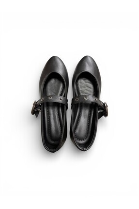 Moda Devrin Siyah Kapsül Detay Lastikli Toka Babet Günlük Ayakkabı