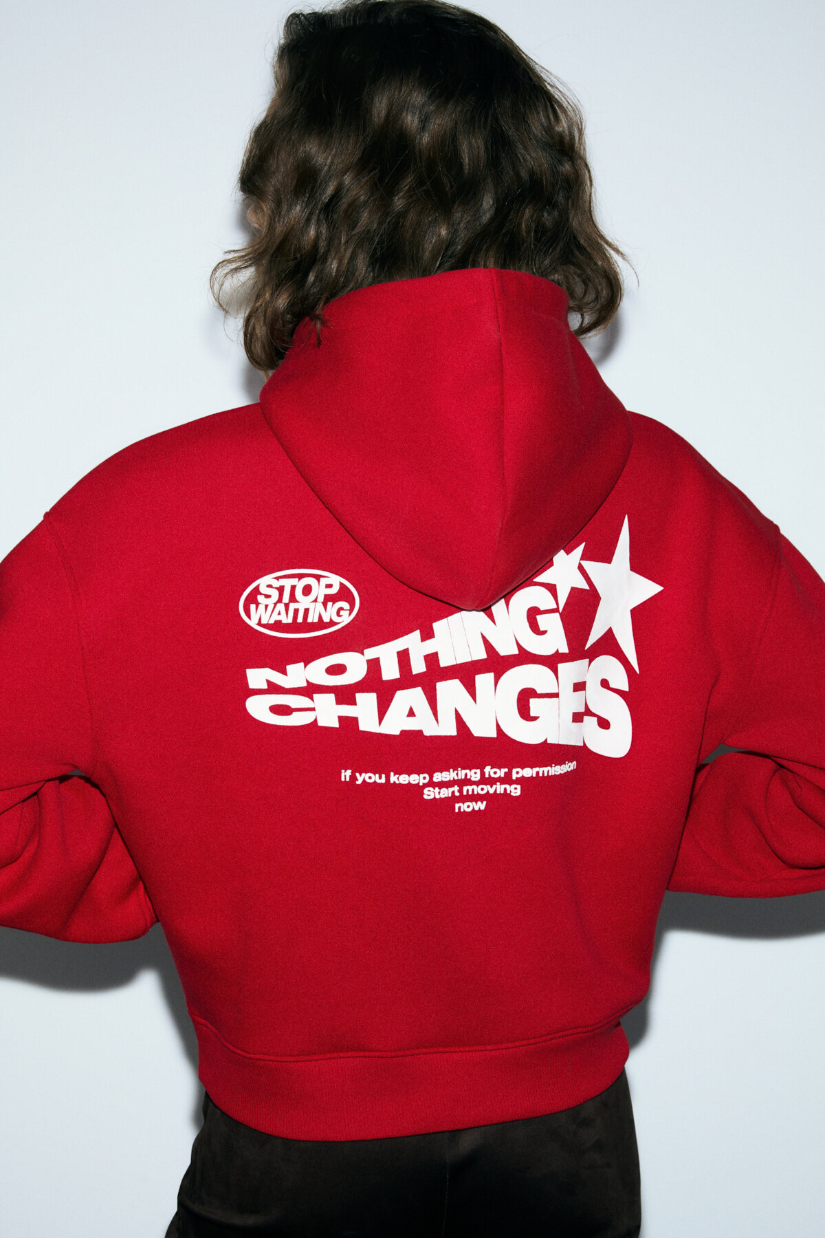 GRIMELANGE SILENT Kadın Kapüşonlu Organik Pamuklu İçi Polarlı Kangru Cepli Baskılı Nakışlı Kırmızı Sweatshirt