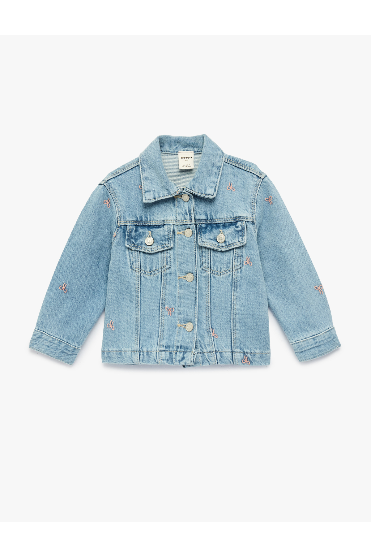 Koton Pamuklu Uzun Kollu Fiyonk İşlemeli Cepli Denim Ceket fotoğrafı 4 (önizleme)