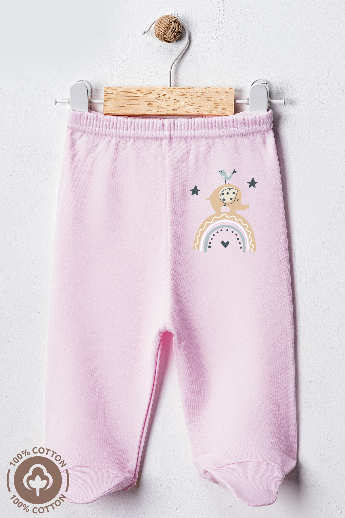 Miniel Unisex Bebek Penye Organik Pamuklu Fil Baskılı 0-6 Ay Patikli Bebek Tek Alt 3'lü Set fotoğrafı 3 (önizleme)