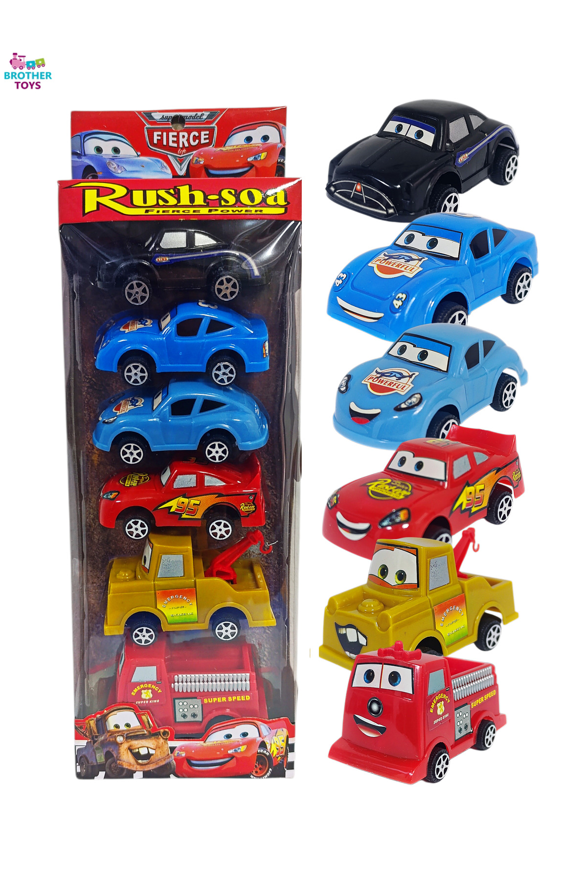 Brother Toys Cars Şimşek Mcqueen 6'lı Sürtmeli Araba Seti Mater