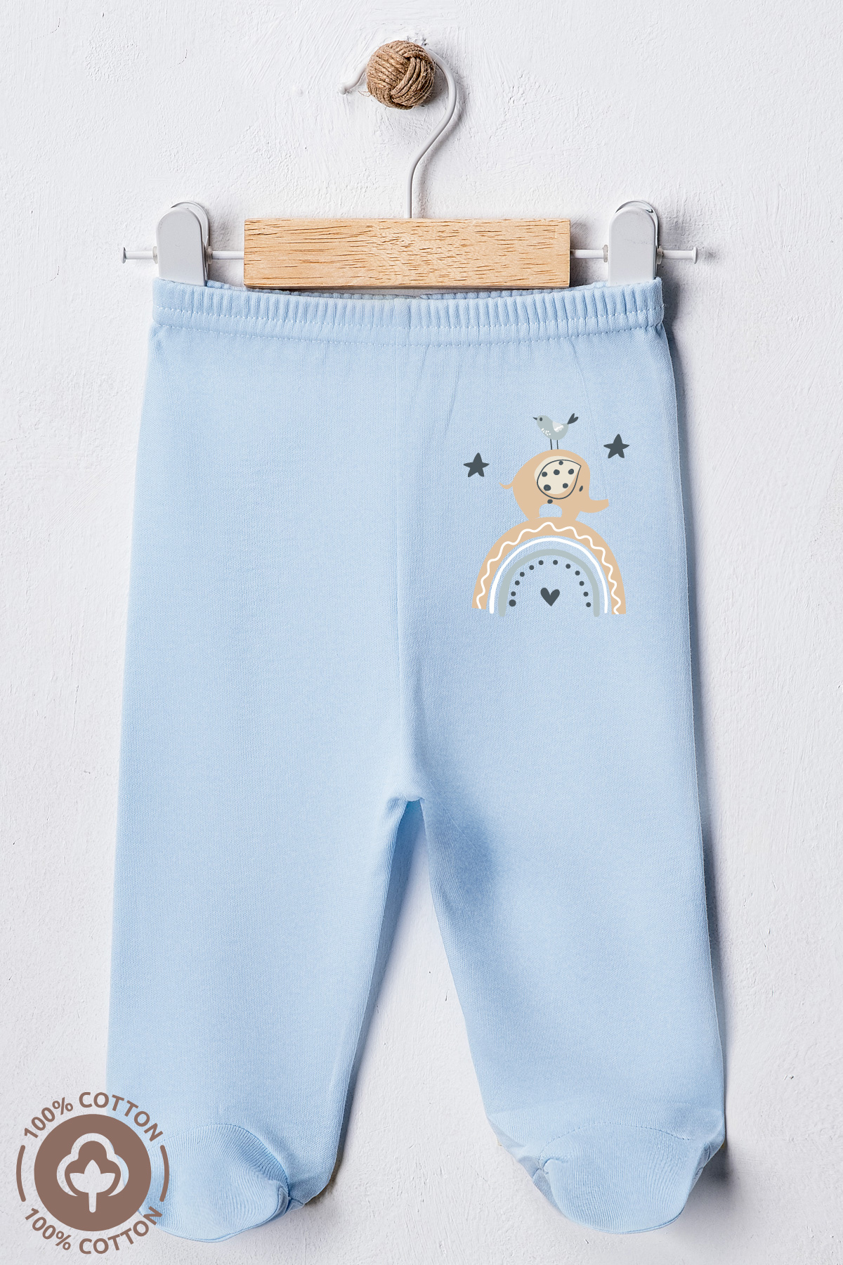 Miniel Unisex Bebek Penye Organik Pamuklu Fil Baskılı 0-6 Ay Patikli Bebek Tek Alt 3'lü Set fotoğrafı 5 (önizleme)