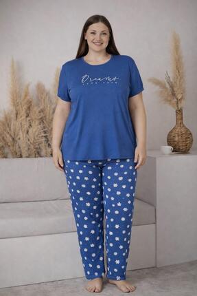 Pemilo Kadın 2005-3 Kısa Kol Büyük Beden Likralı Pijama Takımı