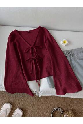 MOONBULL Kadın Önü 2 Yerden Bağlama Detaylı İspanyol Kol Bürümcük Bluz