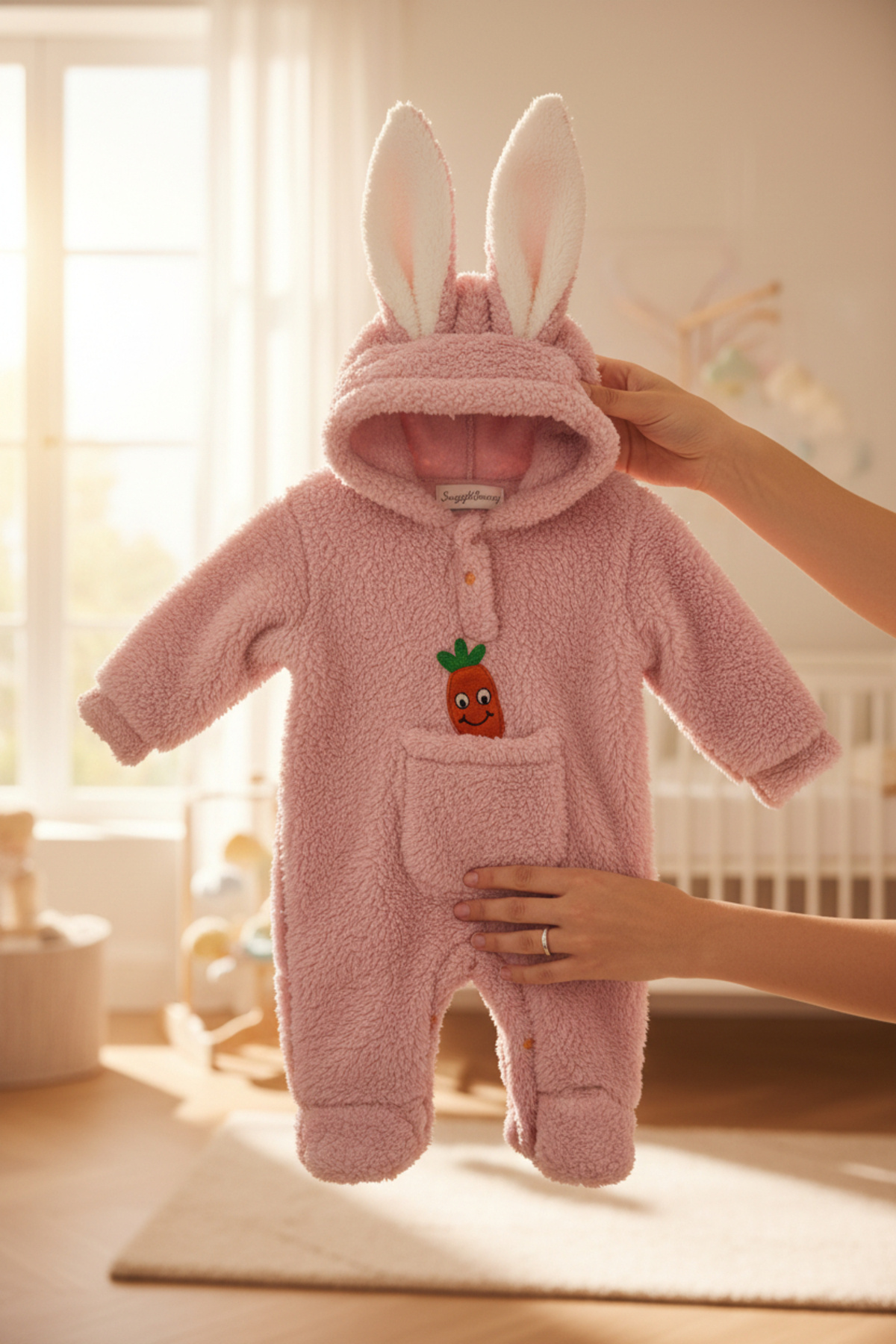 balbeybi Kulaklı Welsoft Bebek Tulumu, Kapüşonlu Tavşan Kulaklı Peluş Kışlık Bebek Uyku Tulumu Unisex fotoğrafı 2 (önizleme)