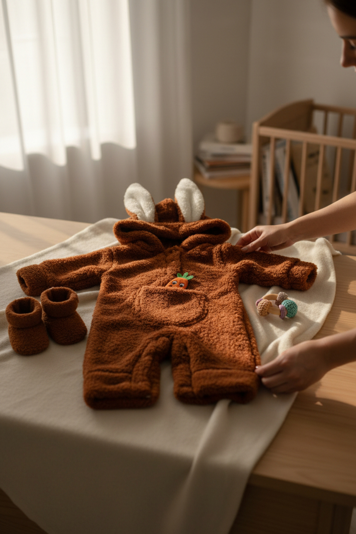 balbeybi Kulaklı Welsoft Bebek Tulumu, Kapüşonlu Tavşan Kulaklı Peluş Kışlık Bebek Uyku Tulumu Unisex fotoğrafı 2 (önizleme)