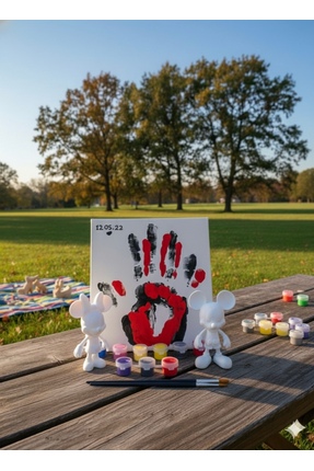 Ems Takı Aksesuar 20x20cm Tuval+3D 9.5cm mouse figürleri el izi ve boyama set...