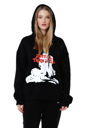 INTUITIVE Kadın Hotter Than Hell Sweatshirt Hoodie Siyah