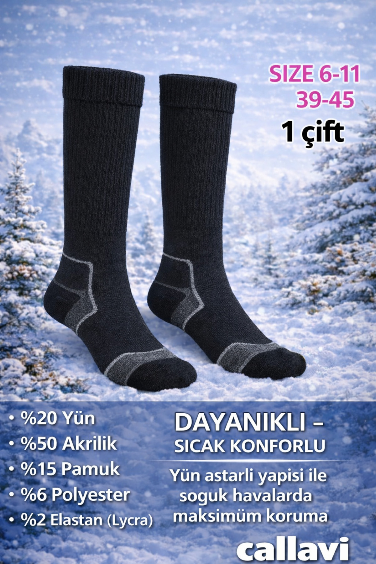 CALLAVI Termal Outdoor Kamp Pamuklu Nefes Alabilen Erkek Kışlık Kalın Çorap