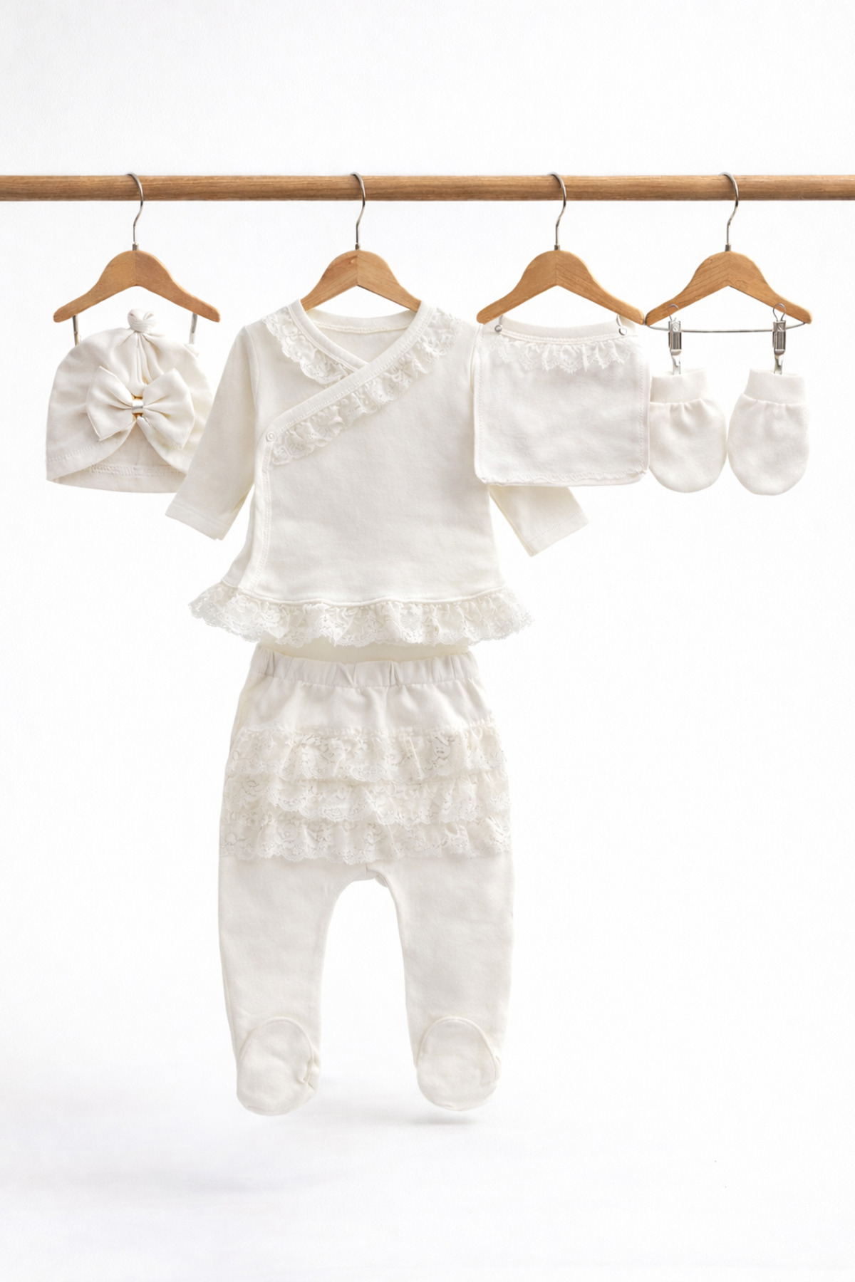 My Babies Label Kız Bebek Dantel Detaylı 5'li Yenidoğan Hastane Çıkışı fotoğrafı 4 (önizleme)