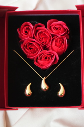 eva silvera Sevgiliye Özel Hediyesi Bottega Damla Küpe ve Kolye Seti Gold 925...