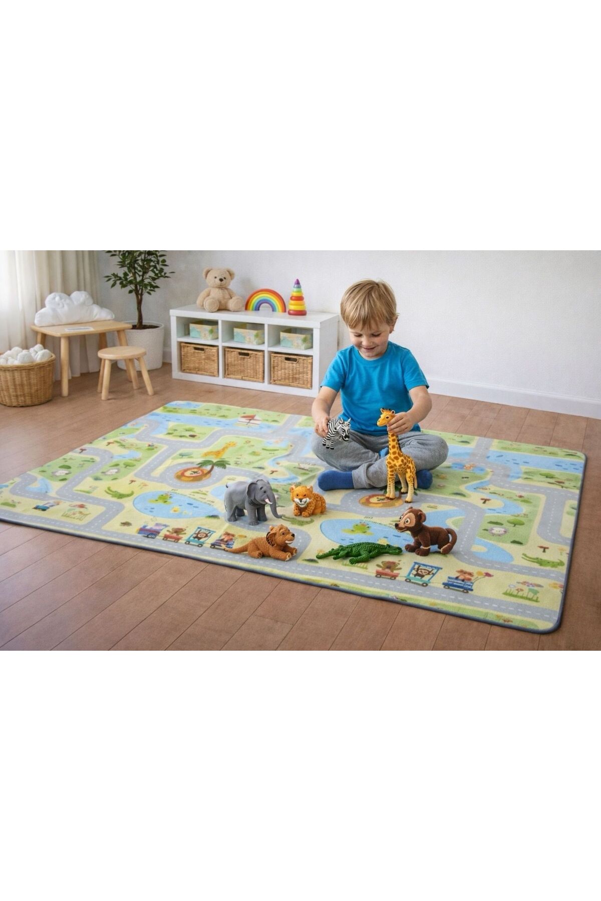 PUREZA Çift Taraflı Rulo Oyun Matı Kaymaz,Darbe Emici, Yeşil Parkur/Araba Yarışı Yerli Üretim 200x140x1 fotoğrafı 6 (önizleme)