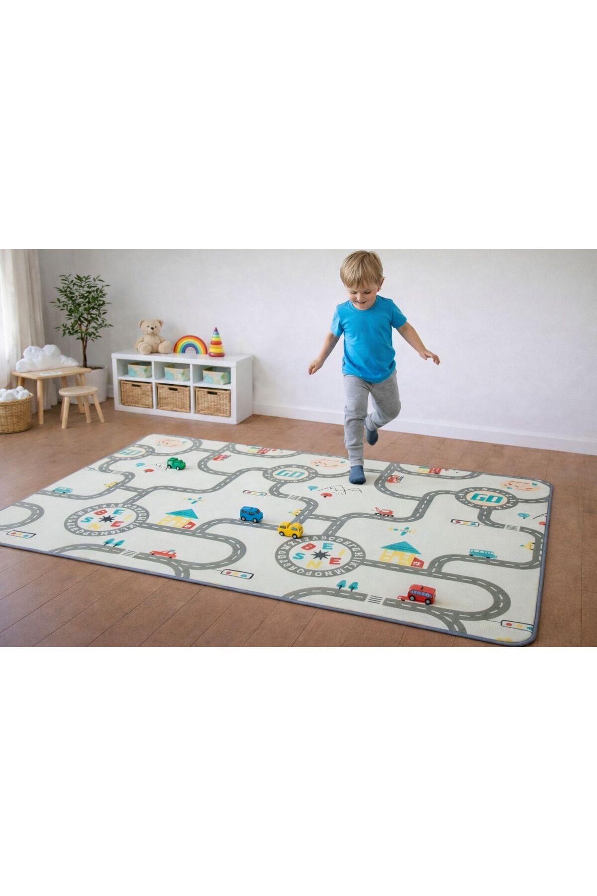 PUREZA Çift Taraflı Rulo Oyun Matı Kaymaz,Darbe Emici, Yeşil Parkur/Araba Yarışı Yerli Üretim 200x140x1 fotoğrafı 5 (önizleme)