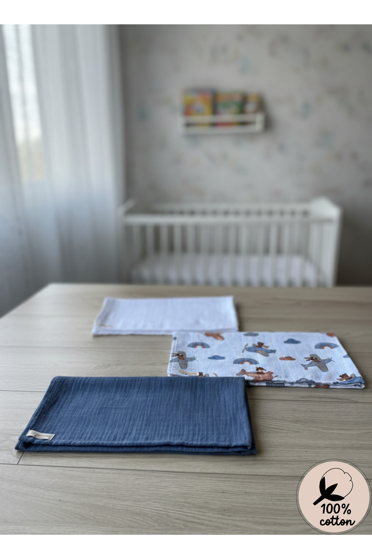 CARTI Tek Kat Müslin Örtü 3’lü Set, Müslin Yenidoğan Bebek Battaniyesi, %100 Pamuk Müslin Bez, 85*85 fotoğrafı 3 (önizleme)