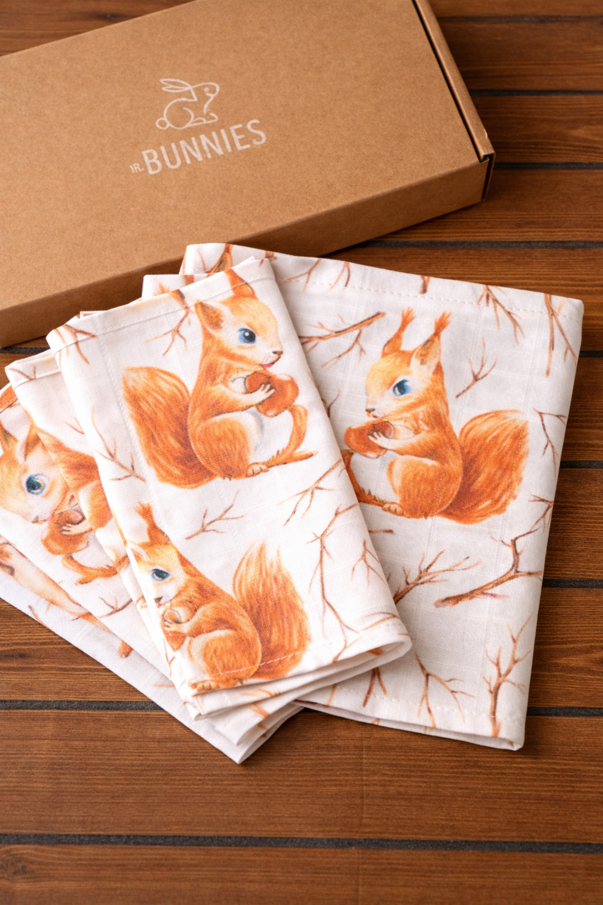 Squirrel Patterned Muslin Mouth Wipes 5-Piece Set 20x20 cm Baby Wipes