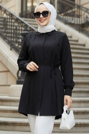 N.S NEVA STYLE Düğmeli Siyah Tesettür Tunik 20273S