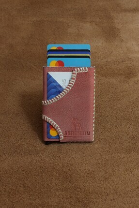 AKRONİUM LEATHER Hakiki Deri El Yapımı Mekanizmalı Kartlık