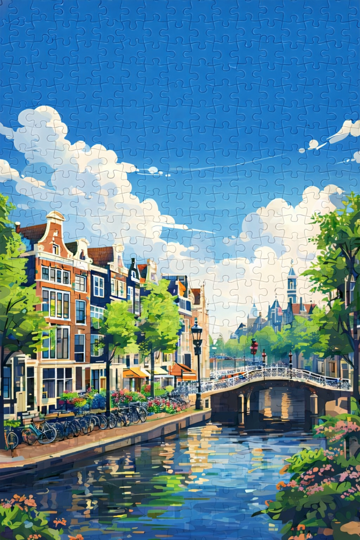 EXİN Amsterdam Kanal Manzarası 500 Parça Ahşap Puzzle – Yetişkin