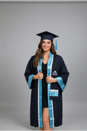 AYDAĞ ÜNİVERSİTE MEZUNİYET CÜBBESİ VE KEPİ LACİVERT VE TURKUAZ UNİSEX