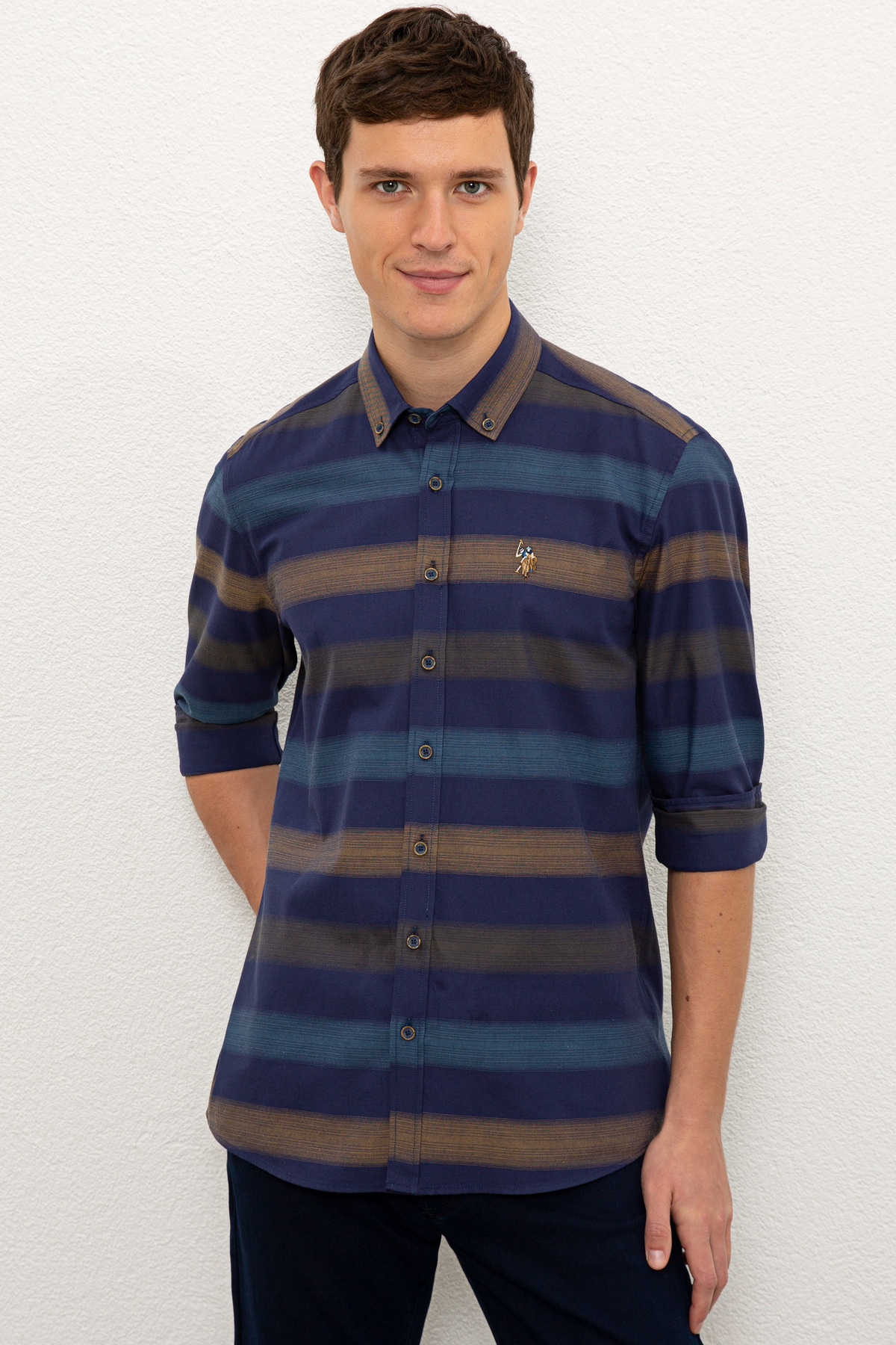 یو اس پولو پیراهن آستین بلند مردانه سرمه‌ای کد ۵۰۲۲۵۵۱۷-VR033