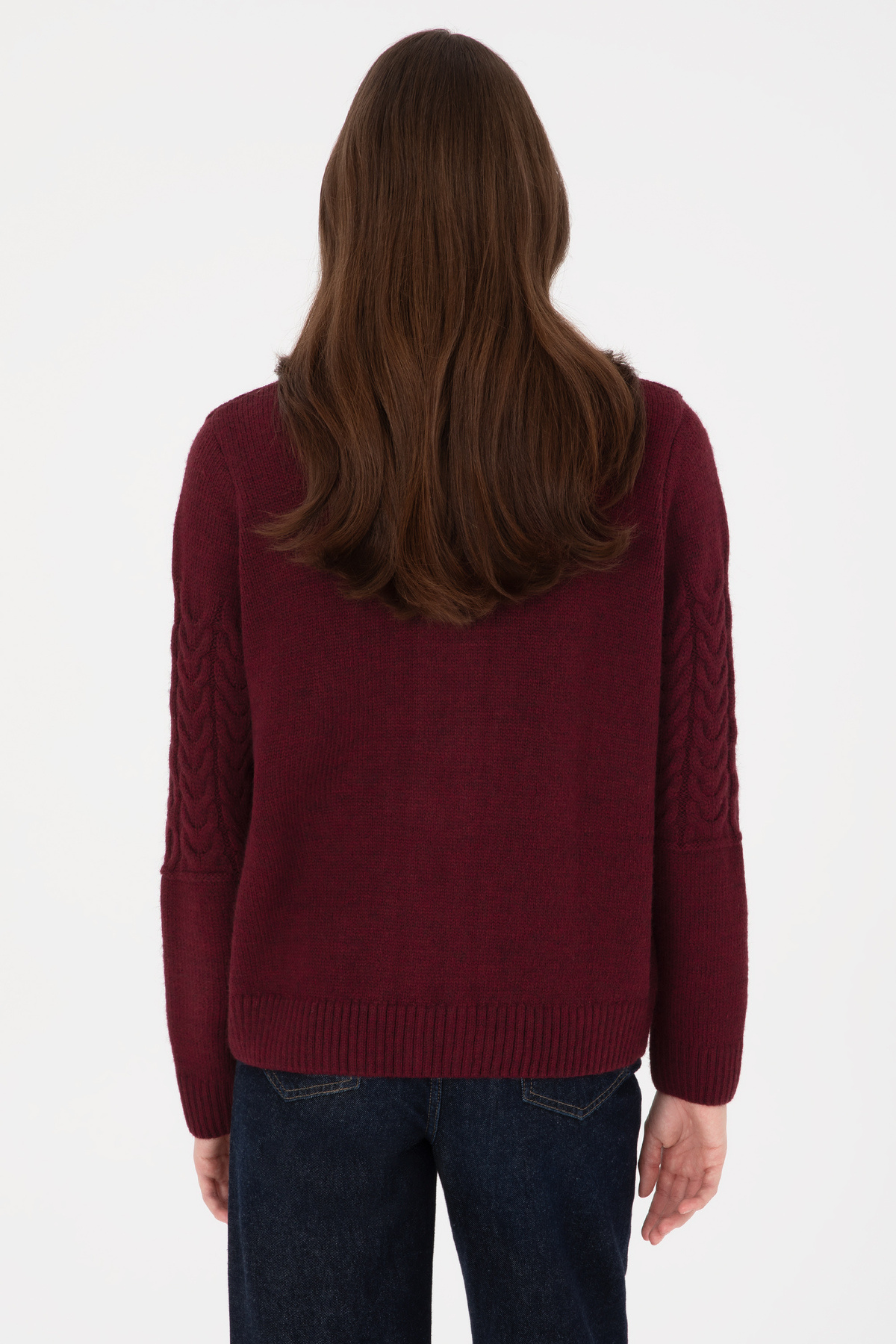 U.S. Polo Assn.  Kadın Bordo Fermuarlı Dik Yaka Triko Hırka 50314669-VR177 - Görsel 5