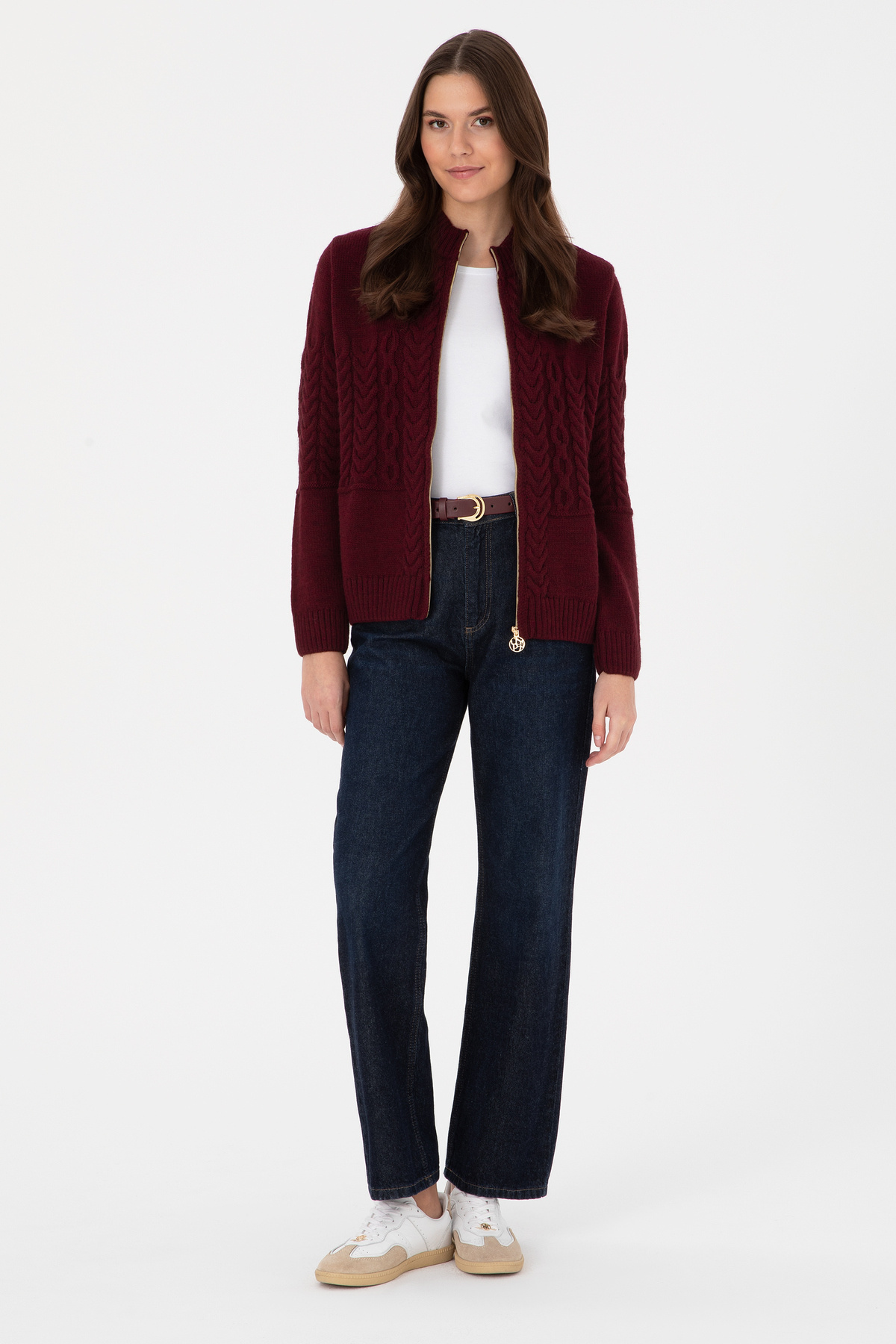 U.S. Polo Assn.  Kadın Bordo Fermuarlı Dik Yaka Triko Hırka 50314669-VR177 - Görsel 4